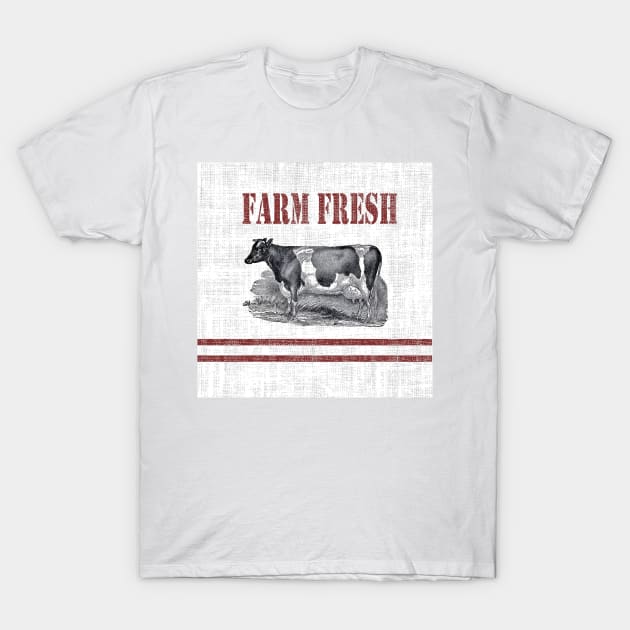 Farm fresh french country stripe burlap dairy cow T-Shirt by Tina